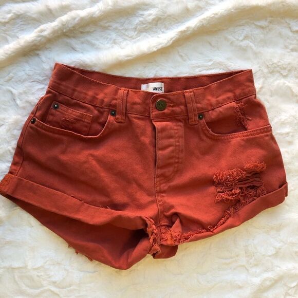 Amuse Society Distressed Orange Shorts - Women’s 26 - Picture 6 of 7